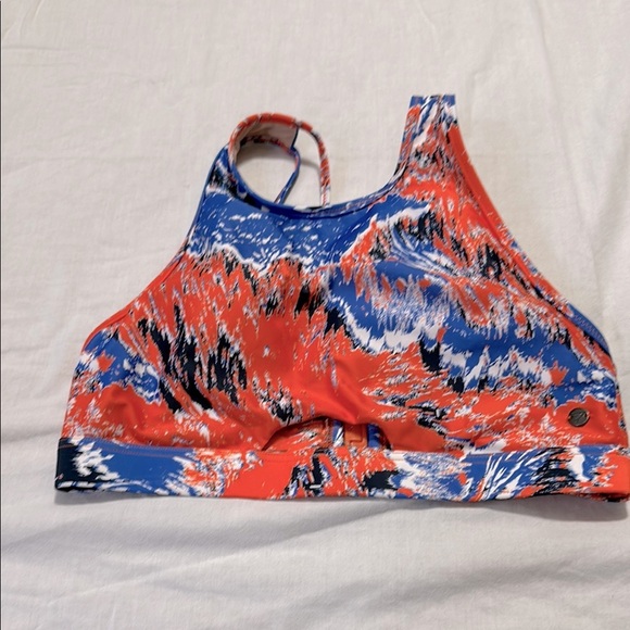 Gymshark Women's Bikini Top (Size M) Orange/Blue High Rise Bikini Top - Picture 1 of 5